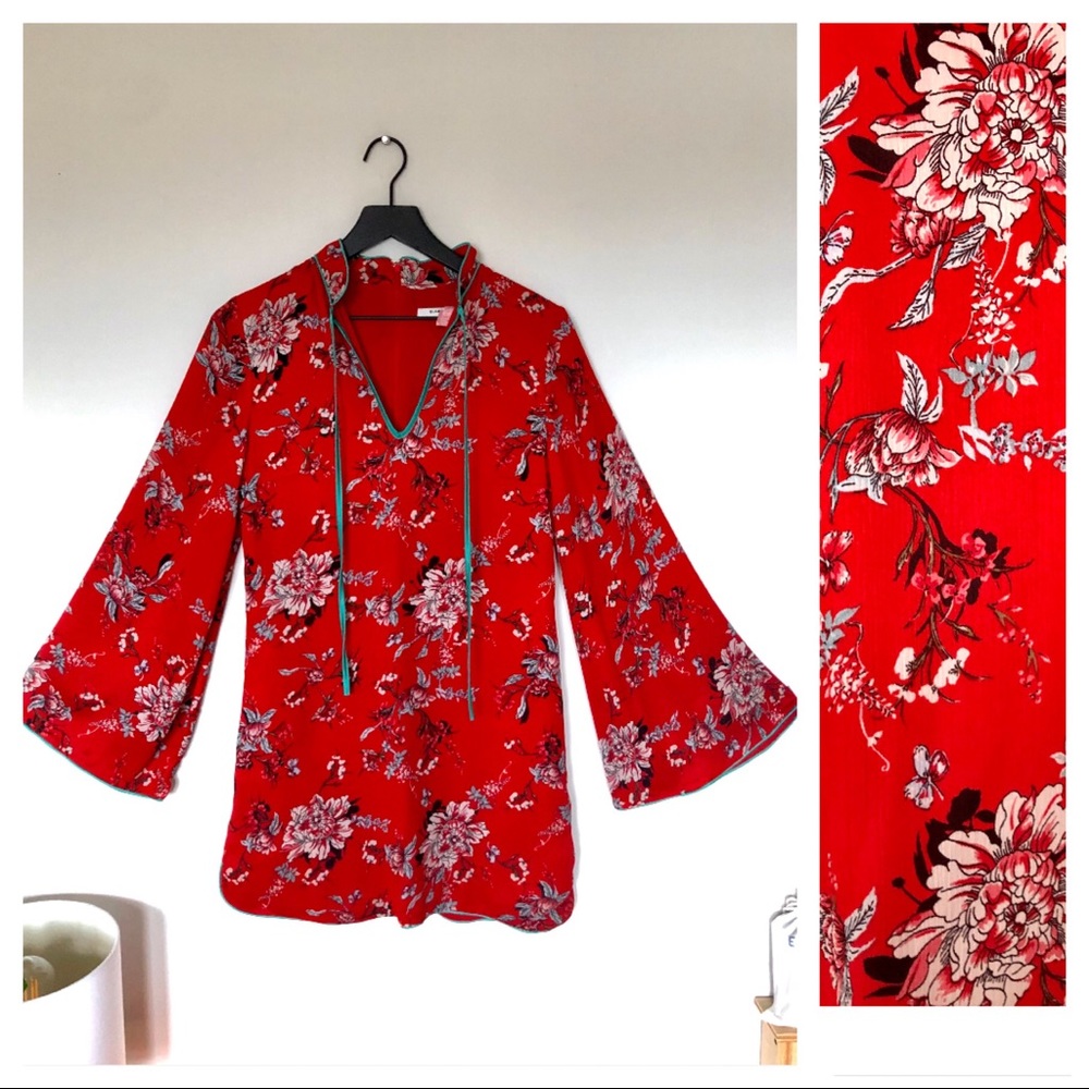 Glamorous Red Floral Dress with kimono sleeves